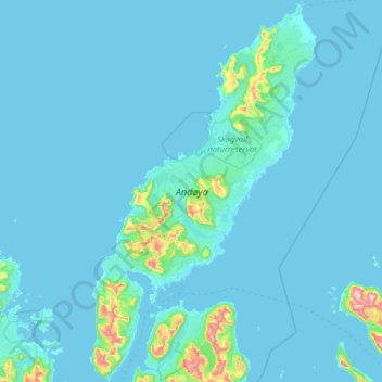 Andøya topographic map, elevation, terrain