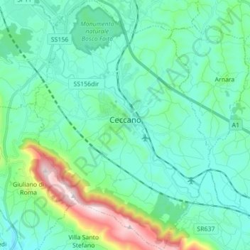 Ceccano topographic map, elevation, terrain