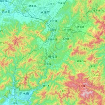 Jinyun County topographic map, elevation, terrain