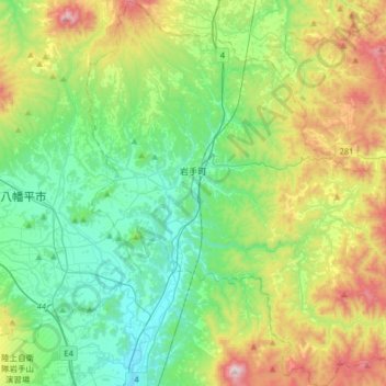 Iwate topographic map, elevation, terrain