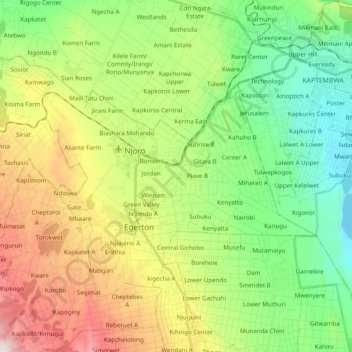 Njoro ward topographic map, elevation, terrain