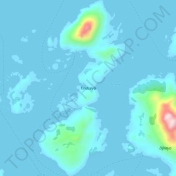 Tindsøya topographic map, elevation, terrain