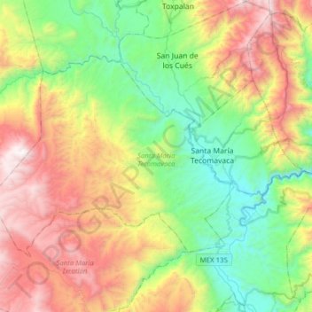 Santa María Tecomavaca topographic map, elevation, terrain