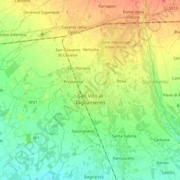 San Vito al Tagliamento topographic map, elevation, terrain