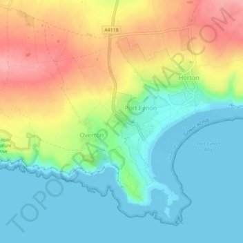 Port Eynon topographic map, elevation, terrain