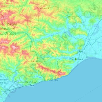 Rother topographic map, elevation, terrain