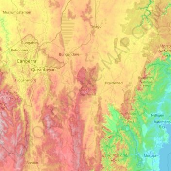 Queanbeyan-Palerang Regional Council topographic map, elevation, terrain