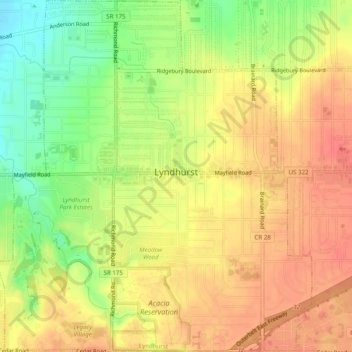 Lyndhurst topographic map, elevation, terrain