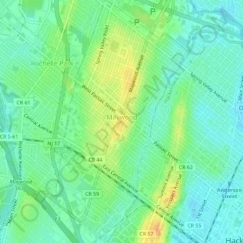 Maywood topographic map, elevation, terrain