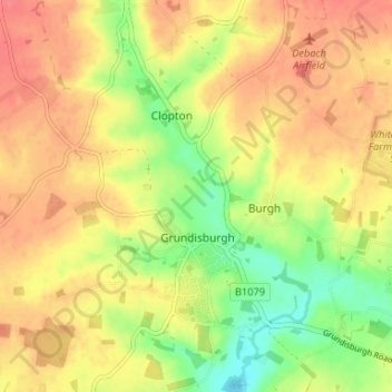 Grundisburgh topographic map, elevation, terrain