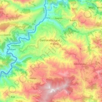 Dasharathchanda topographic map, elevation, terrain