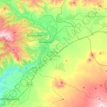 Hrazdan community topographic map, elevation, terrain