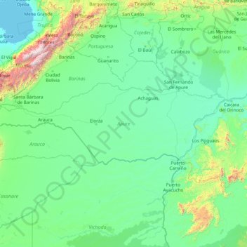 Estado Apure topographic map, elevation, terrain