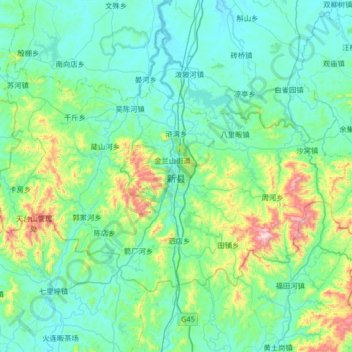 Xin County topographic map, elevation, terrain