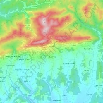 Općina Kalnik topographic map, elevation, terrain