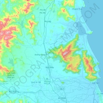 Phù Cát District topographic map, elevation, terrain