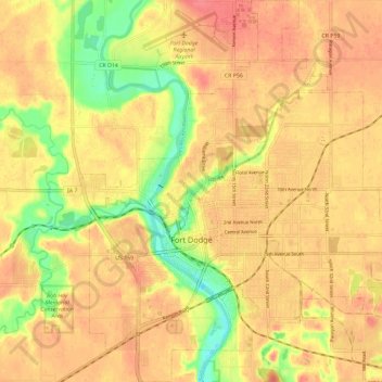 Fort Dodge topographic map, elevation, terrain