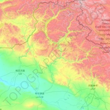 Burqin County topographic map, elevation, terrain