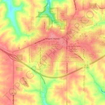 Mount Horeb topographic map, elevation, terrain