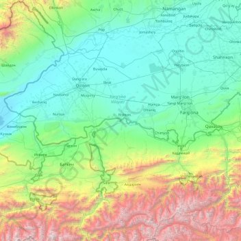 Fergana Region topographic map, elevation, terrain