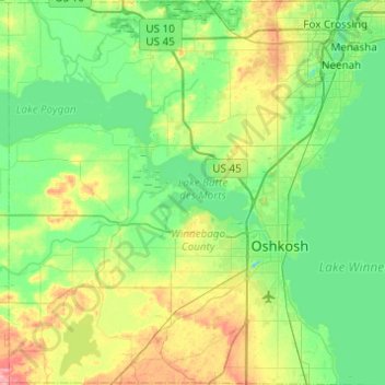 Winnebago County topographic map, elevation, terrain