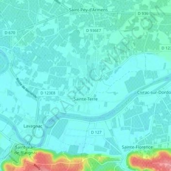 Sainte-Terre topographic map, elevation, terrain