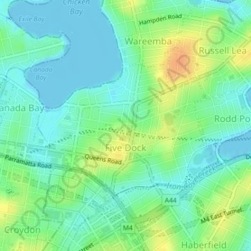 Five Dock topographic map, elevation, terrain