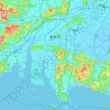 Kurashiki topographic map, elevation, terrain