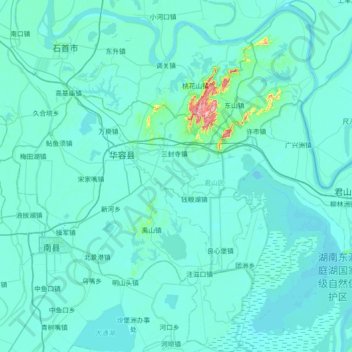 Huarong County topographic map, elevation, terrain