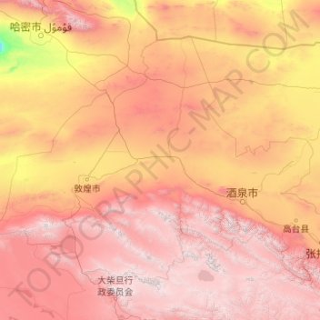 Jiuquan topographic map, elevation, terrain