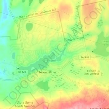 Pocono Pines topographic map, elevation, terrain