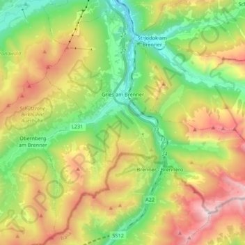 Gries am Brenner topographic map, elevation, terrain