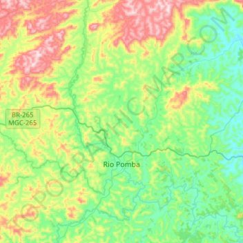 Rio Pomba topographic map, elevation, terrain