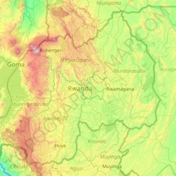 Rwanda topographic map, elevation, terrain