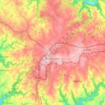 Baraqueville topographic map, elevation, terrain