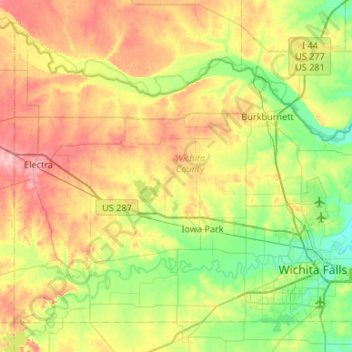 Wichita County topographic map, elevation, terrain