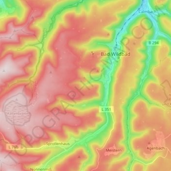 Wildbad topographic map, elevation, terrain