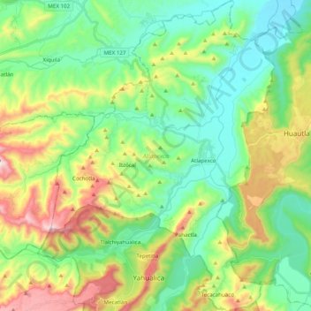 Atlapexco topographic map, elevation, terrain