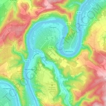 Piesport topographic map, elevation, terrain