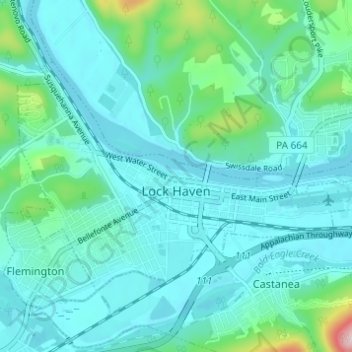 Lock Haven topographic map, elevation, terrain