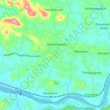 Vaniyamkulam topographic map, elevation, terrain