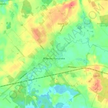 Drawsko Pomorskie topographic map, elevation, terrain