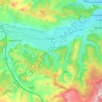 Florești topographic map, elevation, terrain