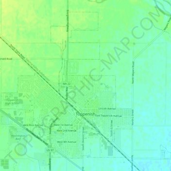 Toppenish topographic map, elevation, terrain