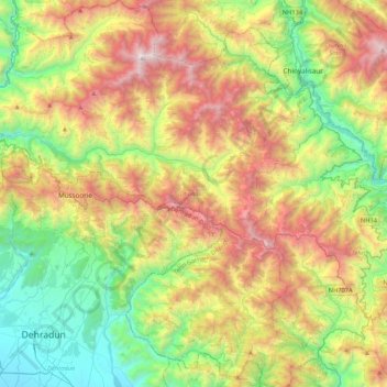 Dhanaulti topographic map, elevation, terrain