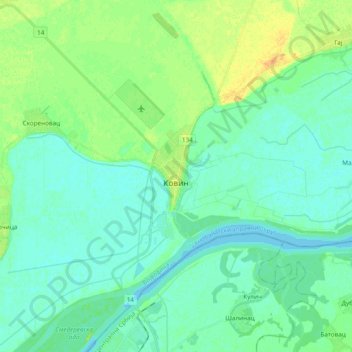 Kovin topographic map, elevation, terrain