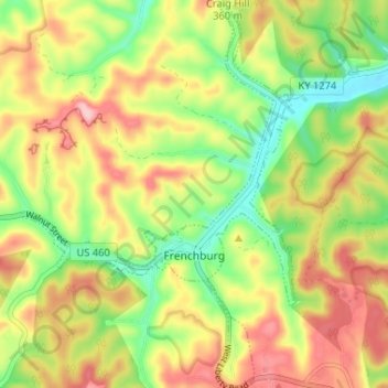Frenchburg topographic map, elevation, terrain