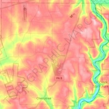 Cherrytree Township topographic map, elevation, terrain