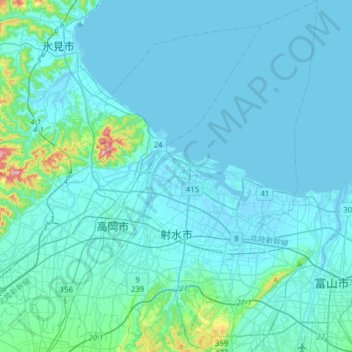 Imizu topographic map, elevation, terrain