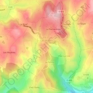 Les Halles topographic map, elevation, terrain